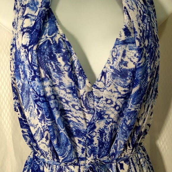 Ark & Co. Intricately Draped Polyester Dress, Blue/White Abstract Print, Size M - Picture 4 of 16